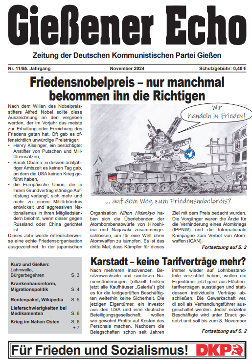 Gießener Echo, Zeitung der DKP, November 2024