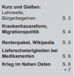 Gießener Echo November 2024, Inhaltsverzeichnis