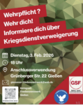 Kriegsdienstverweigerung Informationsveranstaltung in Gießen, 3. Februar 18 Uhr