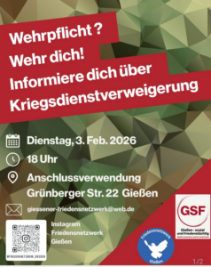 Kriegsdienstverweigerung Informationsveranstaltung in Gießen, 3. Februar 18 Uhr