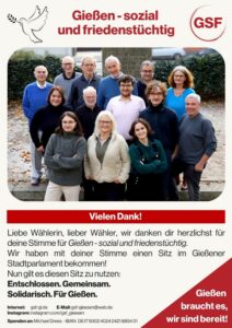 GSF Gießen-sozial und friedenstüchtig Danke für den Wahlerfolg an alle Wählerinnen und Wähler