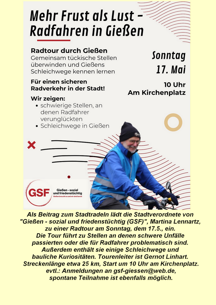 Radeln mit Martina Lennartz und Gernot Linhart am 17. Mai in Gießen