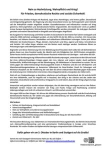 Nein zu Hochrüstung, Wehrpflicht und Krieg 3. Oktober Berlin/Stuttgart