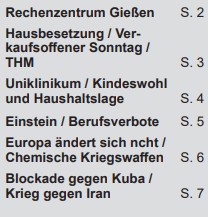 Gießener Echo Zeitung der DKP Gießen - Oktober 2026, Inhaltsverzeichnis