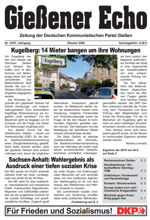 Gießener Echo Zeitung der DKP Gießen - Oktober 2026, Seite 1